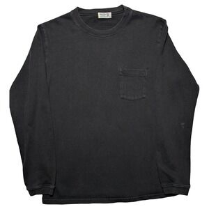 Vintage Velvet Sheen Pocket T Shirt L USA Long Sleeve Faded Black